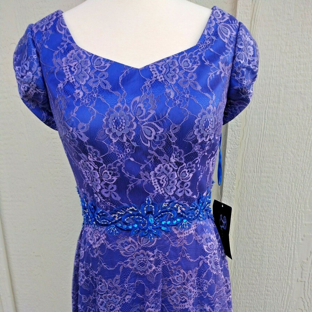 Bonny Prom Dress sz 12 Maxi Lace Jeweled Purple Fairy Romantic Modest Boho NEW - Picture 2 of 10